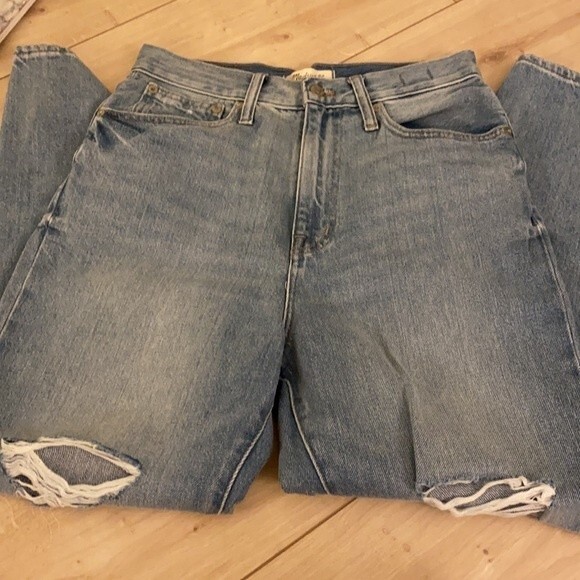 Madewell Jeans Momjean Gilford Wash Ripped Edition High Rise Denim Light Blue - Picture 6 of 11